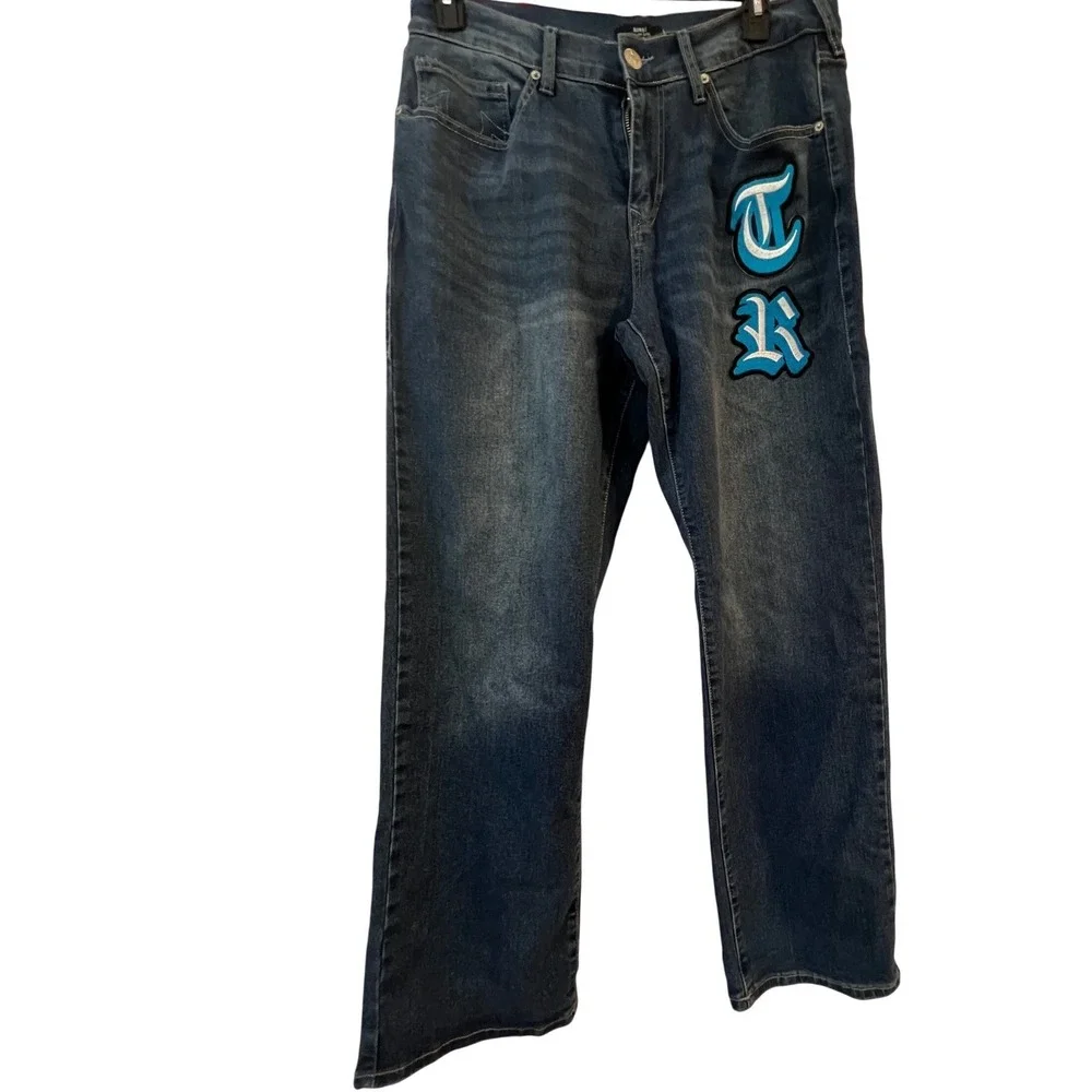 True Religion Bobby Applique Jeans Mens‎ 32W 32L Medium Blaze Wash TR Logo NWT